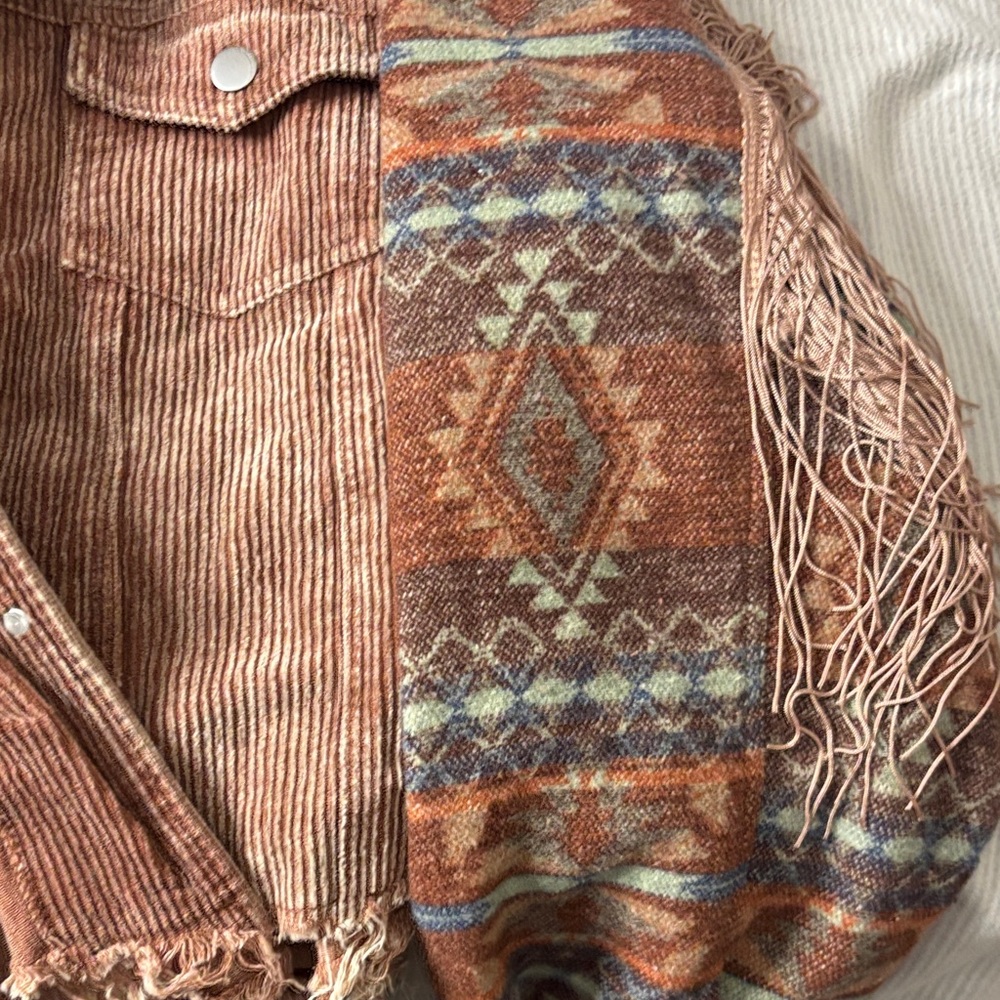 BiBi Brown Corduroy Jacket with Patterned Sleeves - Picture 6 of 8